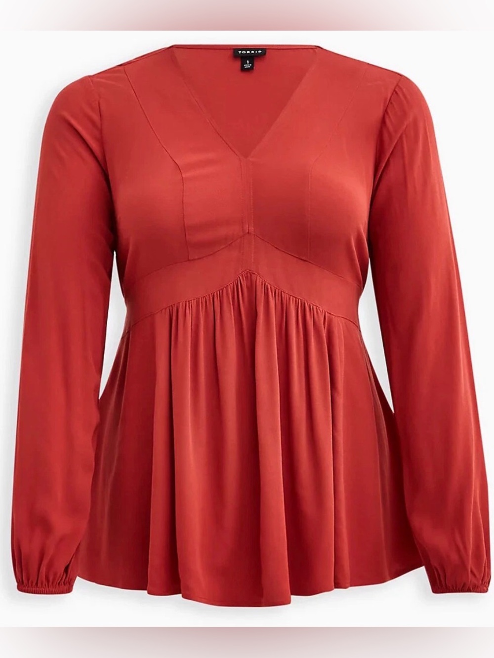 Torrid Long Sleeve V Neck Gauze Spice Red Babydoll Blouse